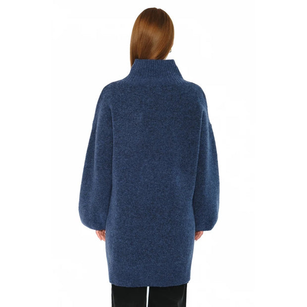 Navy Fam Patch Long Sweater - Stilshoppen