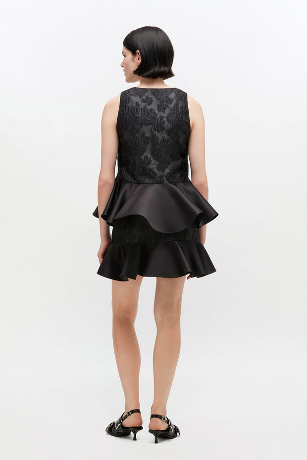 Sort Satin Cloque Sleeveless Peplum Blouse - Stilshoppen