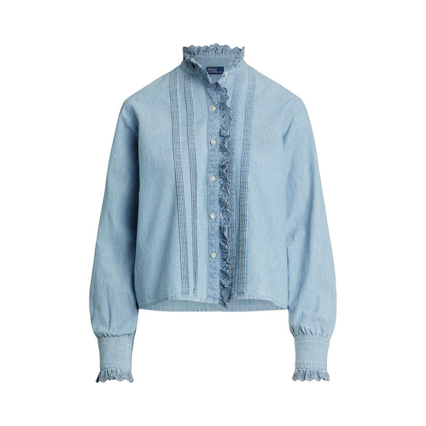 Ruffle-Trim Chambray shirt