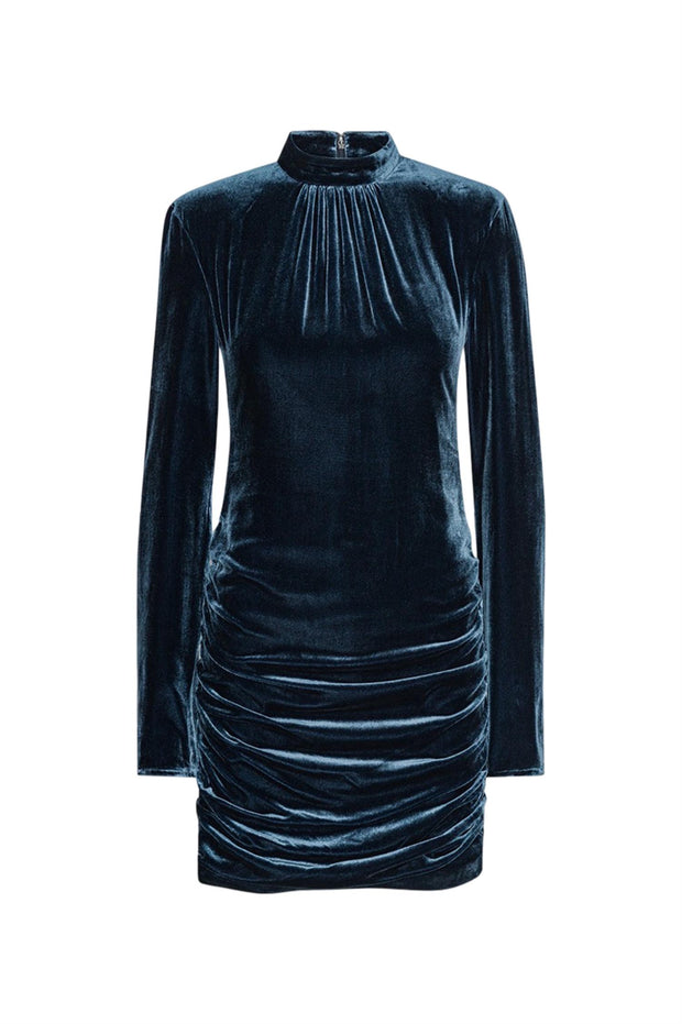 Blå Silk Velvet LS Mini Dress - Stilshoppen