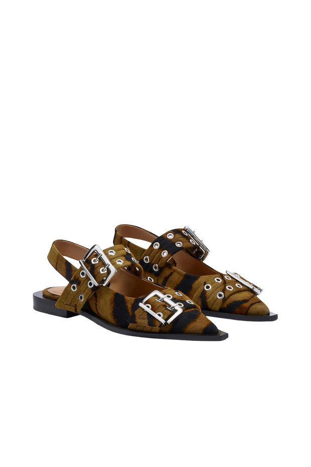 Khaki Feminine Buckle Ballerina Print Zebra - Stilshoppen