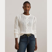 Hvit Aran Knit Crewneck - Stilshoppen