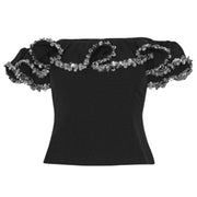 Sort Crepe Ruffle Top - Stilshoppen