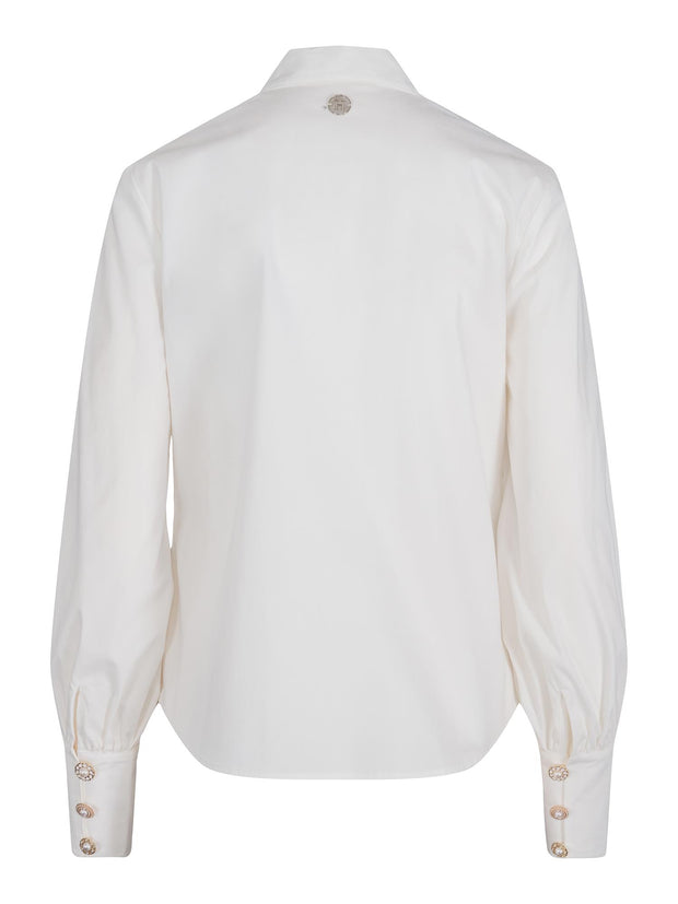 Hvit Button Stretch Blouse - Stilshoppen