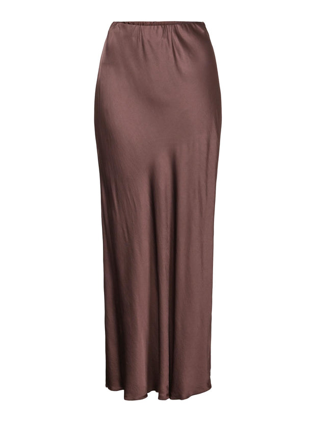 Dark Brown Long strech satin skirt - Stilshoppen