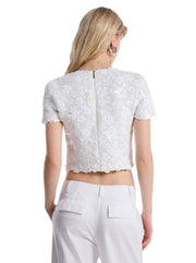 Hvit Floral Sequin Crop Scuba top