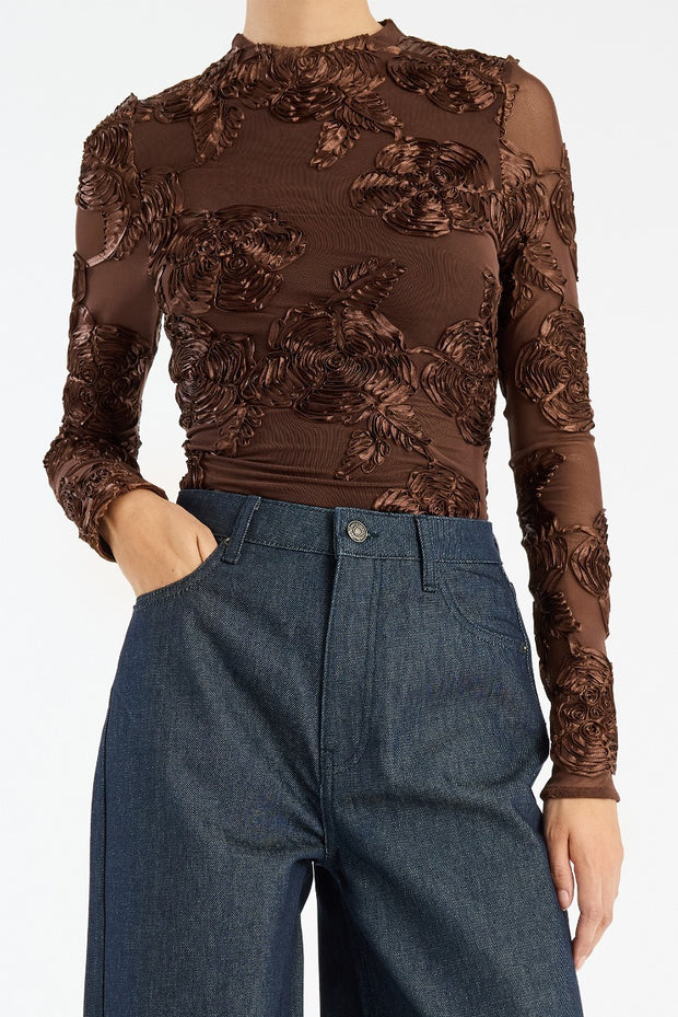Brun Flower Mesh LS Top