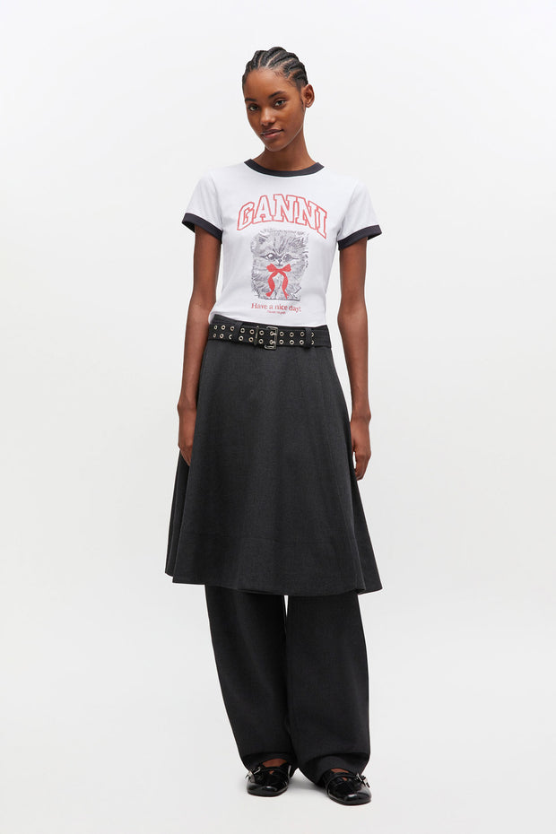 Hvit Basic Cotton Jersey Kitty Print - Stilshoppen