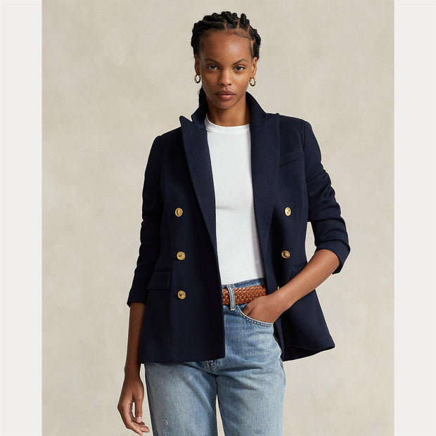 Navy Dobbelspendt Knit Blazer