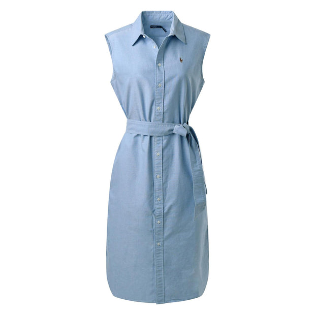 Oxford belted sleeveless shirtdress