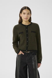 Oliven/Black GZalpha ls contrast cardigan - Stilshoppen