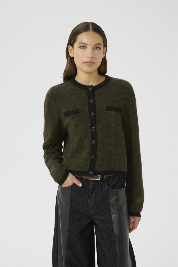 Oliven/Black GZalpha ls contrast cardigan - Stilshoppen