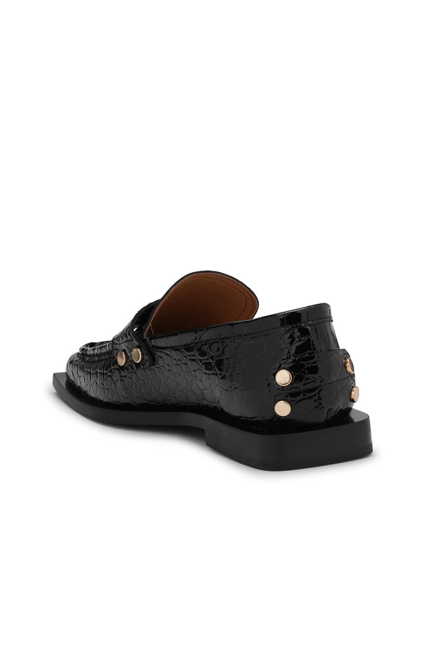 Studs Square Loafer Shiny Croco