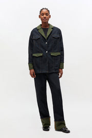 Melange Twill Denim Baggy Jeans Fold-Up