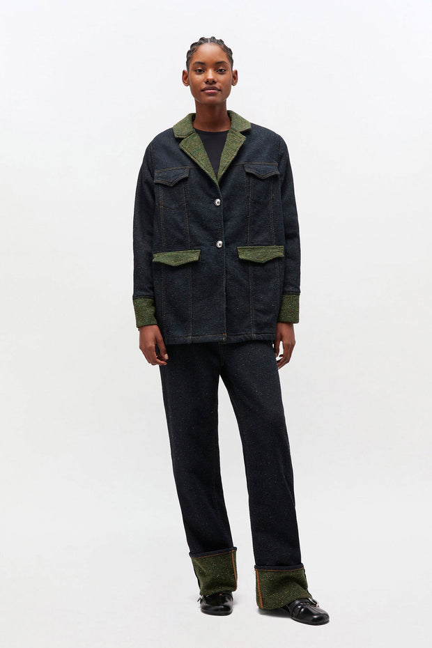 Melange Twill Denim Baggy Jeans Fold-Up