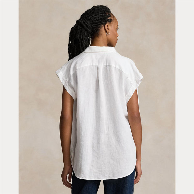 Hvit Linen Popover Shirt