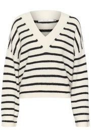 Ivory/black striped AlphaGZ V-neck - Stilshoppen