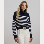 Navy/Cream Wool Blend Turtleneck Sweater - Stilshoppen