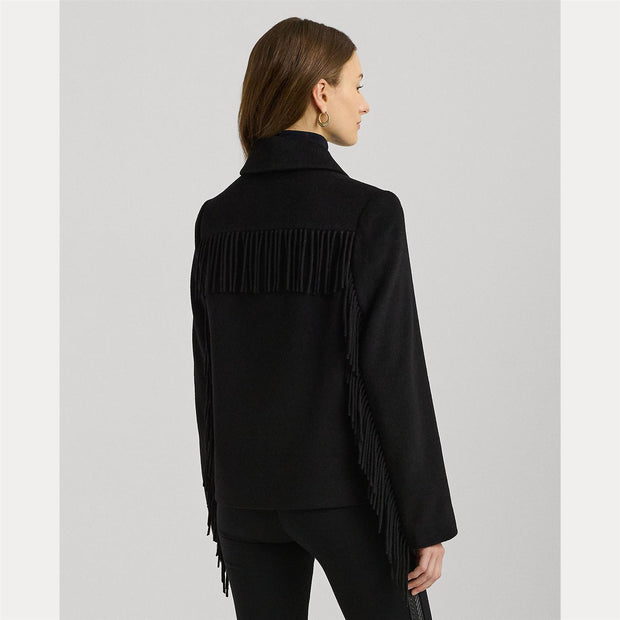 Sort Fringe Wool Blend Coat - Stilshoppen