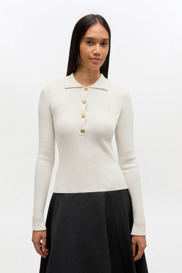 Hvit Fine Sequin Polo - Stilshoppen