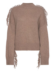 Mink Boxy O-neck sweater fringes - Stilshoppen