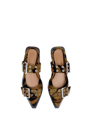 Khaki Feminine Buckle Ballerina Print Zebra - Stilshoppen