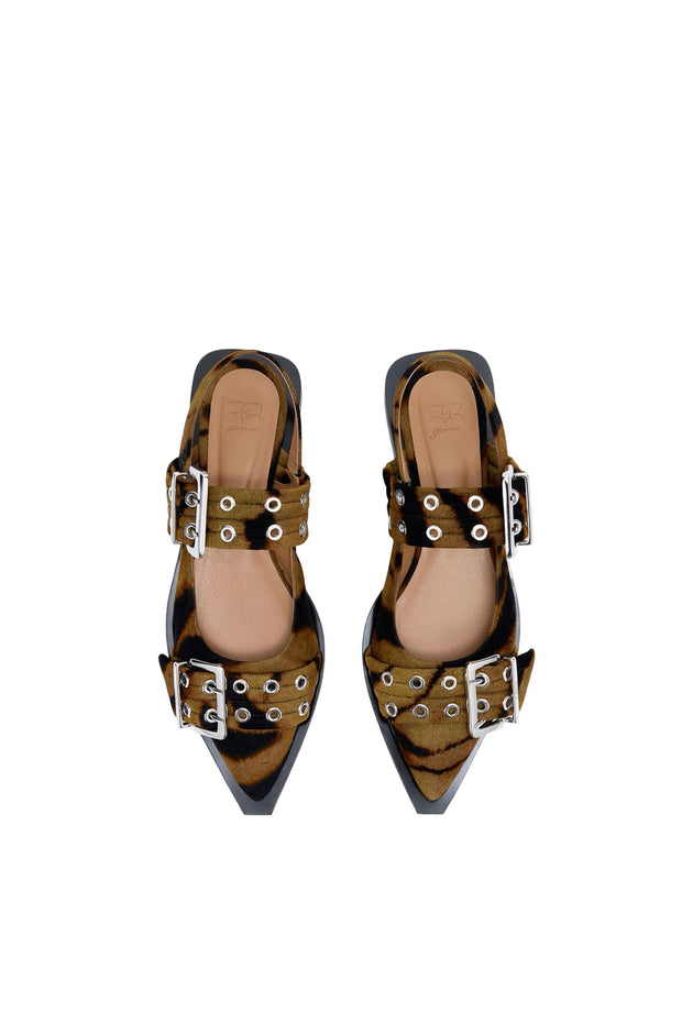 Khaki Feminine Buckle Ballerina Print Zebra - Stilshoppen