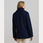 Navy Wool Blend Twill Peacoat - Stilshoppen