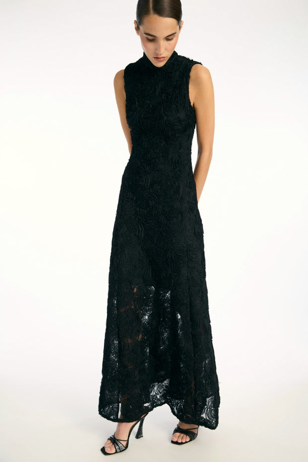 Sort Flower Mesh Maxi Dress - Stilshoppen