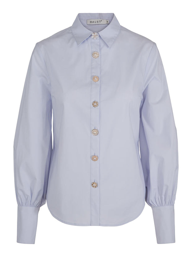 Lyseblå Button Stretch Blouse - Stilshoppen