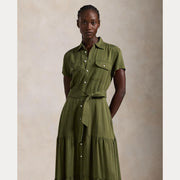 Oliven Belted Tiered Shirtdress - Stilshoppen