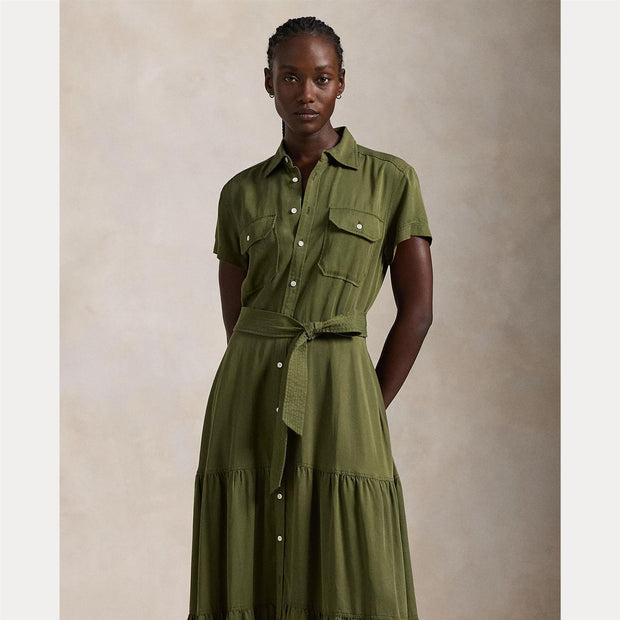 Oliven Belted Tiered Shirtdress - Stilshoppen