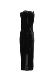 Sort Velvet Ruched Midi Dress - Stilshoppen