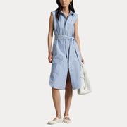 Oxford belted sleeveless shirtdress