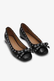 Sorte Eyelets Bow Ballerina Neplack