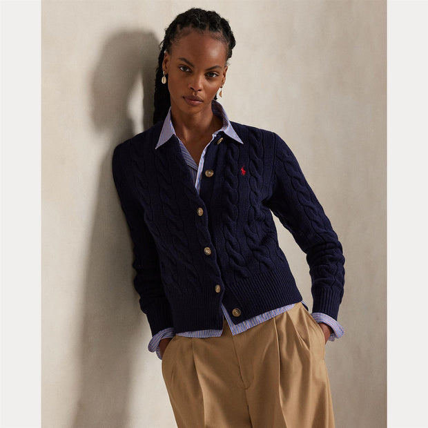 Navy Cabel Knit Cardigan - Stilshoppen