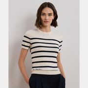 Cream/Navy  Striped Short Sleeve Serater - Stilshoppen