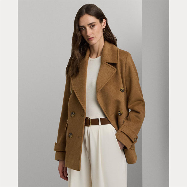 Cognac Wool Blend Peacoat - Stilshoppen