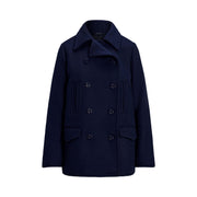 Navy Wool Blend Twill Peacoat - Stilshoppen