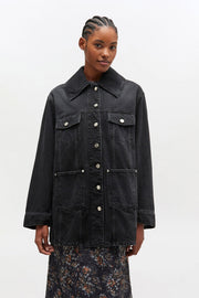 Sort Denim Rigid Midi Jacket