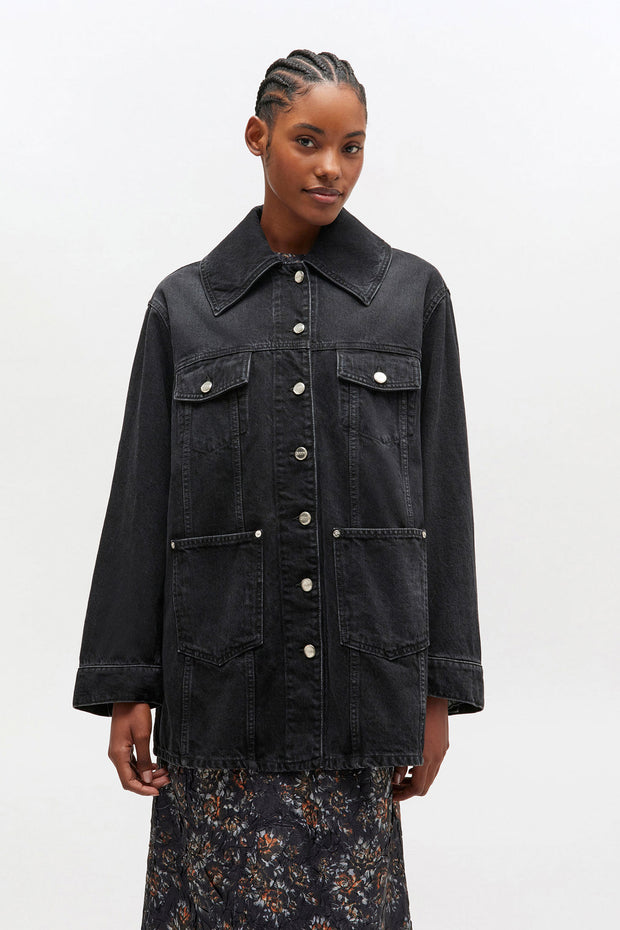 Sort Denim Rigid Midi Jacket