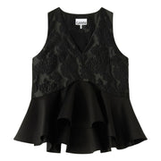 Sort Satin Cloque Sleeveless Peplum Blouse - Stilshoppen