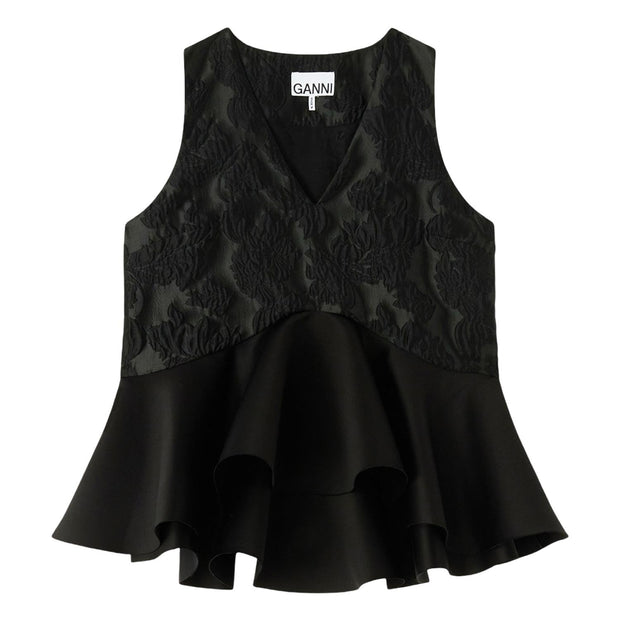 Sort Satin Cloque Sleeveless Peplum Blouse - Stilshoppen