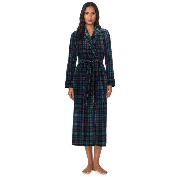 Navy Plaid LRL Shawl collar long robe - Stilshoppen