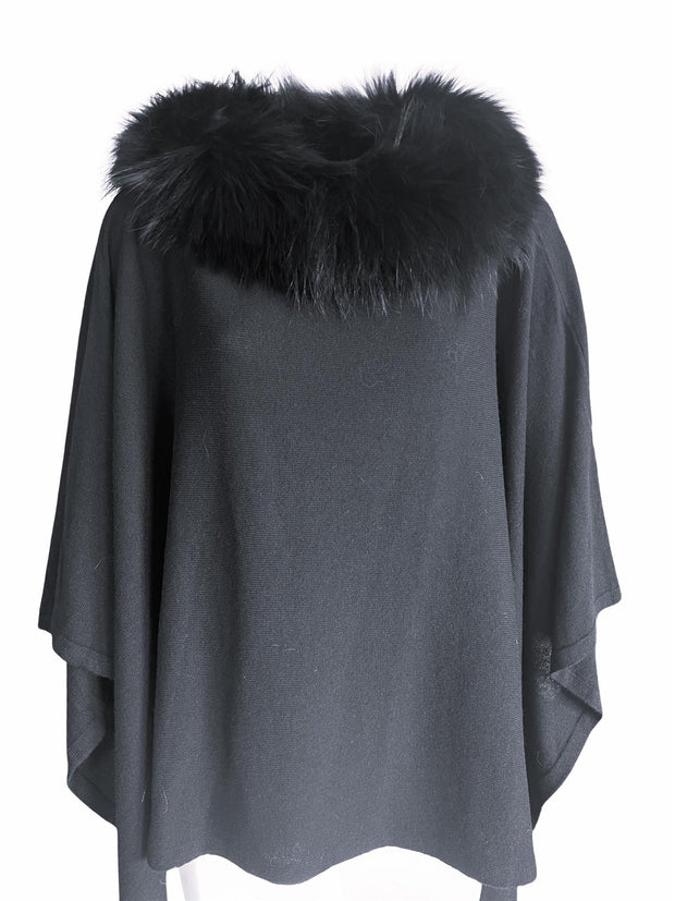 Sort Poncho Ull/Viskose Black Raccon