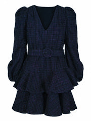 Midnight Blue Tweed Wavy Dress