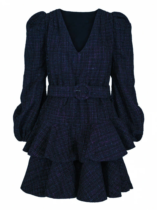 Midnight Blue Tweed Wavy Dress