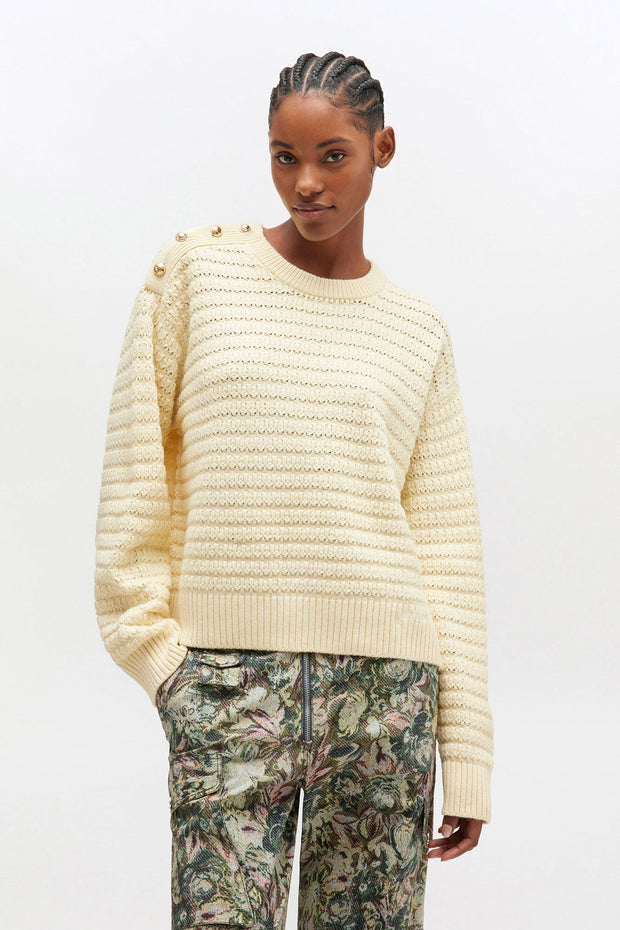 Hvit Cotton Wool Stripe Sweater