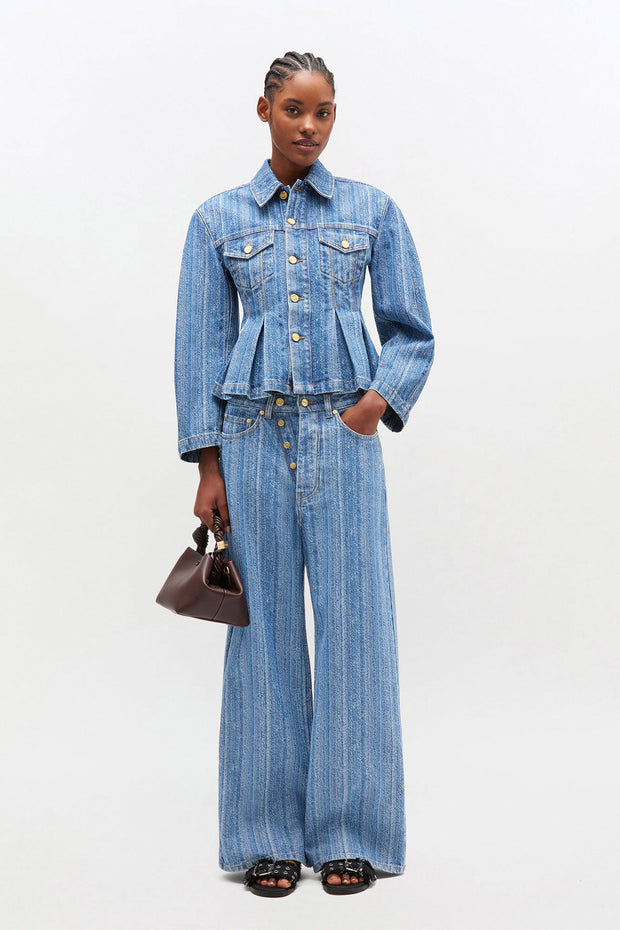 Blå Structured Denim Fitted Jacket