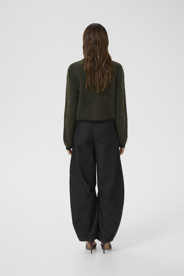 Oliven/Black GZalpha ls contrast cardigan - Stilshoppen